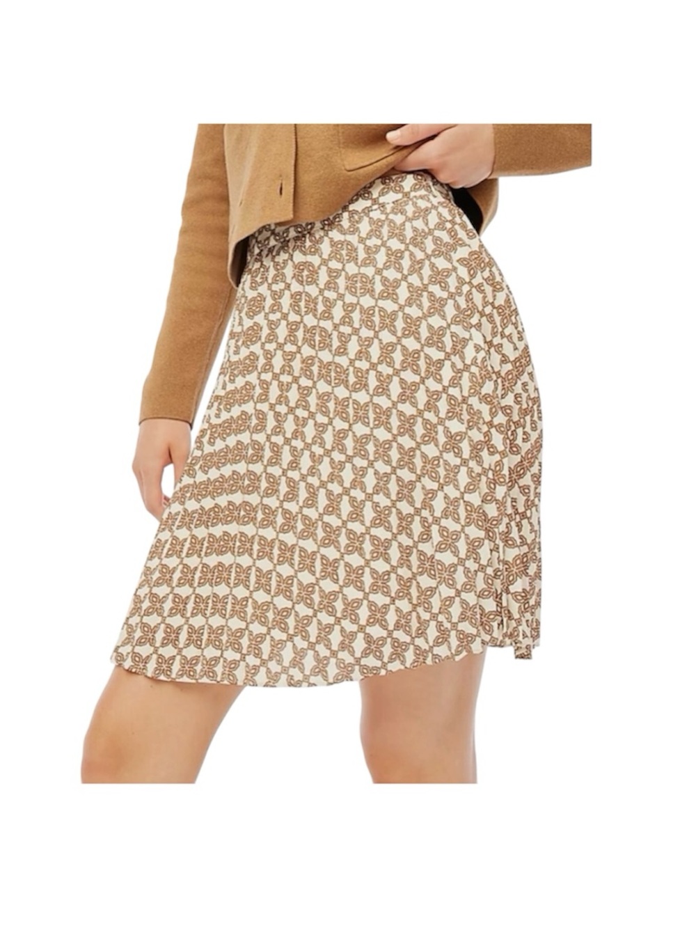 NWT J. Crew Factory Pleated Geometric Print Swing Skirt Tan and Cream Size 8